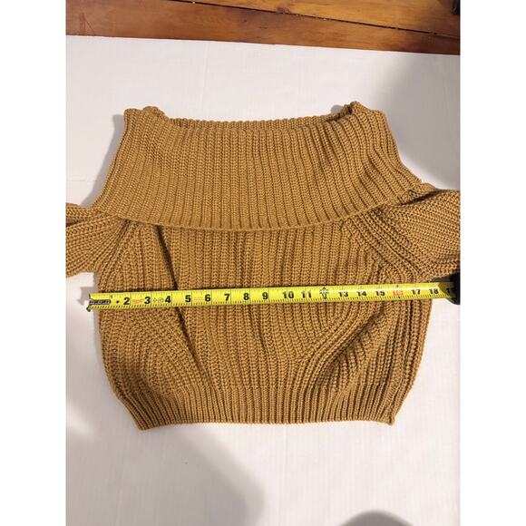 Lulu’s Cowl Knit Cropped Sweater Size Small Yellow/Brown - Picture 5 of 6